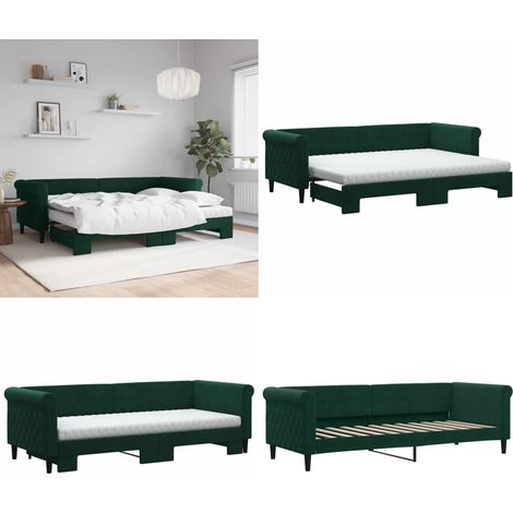 Lit de jour avec gigogne et matelas vert foncé 80x200cm velours - Canapé Convertible - Lit Gigogne - Lit Deux Places - Meuble Multifonctionnel - Literie - Home & Living (1/5)