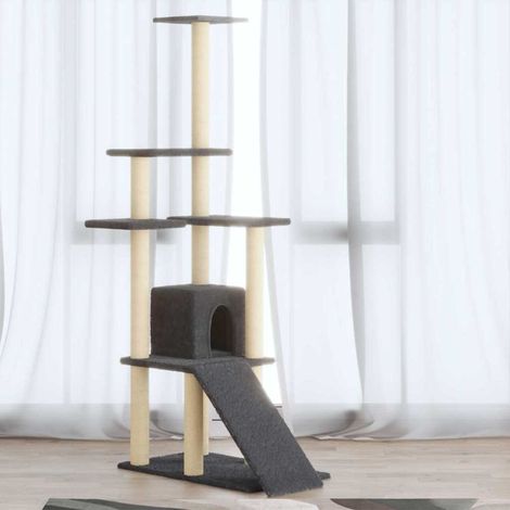 vidaXL Rascador para gatos con postes de sisal gris oscuro 155 cm (1/5)