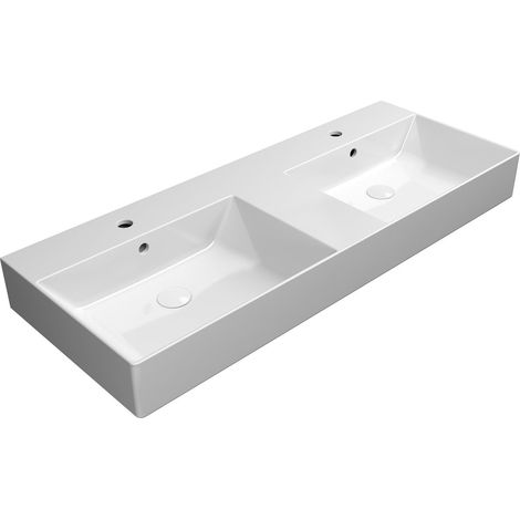 Lavabo double KUBE X en céramique 120x47cm, blanc ExtraGlasse (1/4)