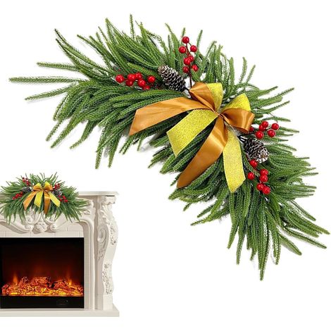 Couronne De Porte De Noël 69 Cm Feuillage De Pin  Couronne D'Hiver Avec Nœud Pour Les Décorations De Noël pour Décoration de Maison Mur Salon Chambre Bureau Ferme Porche Fête (1/5)