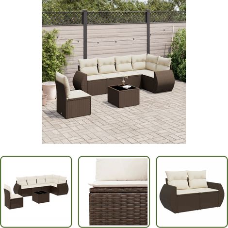 vidaXL Juego de sofás de jardín 7 piezas con cojines ratán PE marrón (1/5)