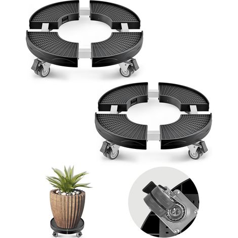 Chariot à Poubelle Réglable 380-580 mm Socle à Roulettes à Poubelles Rondes, Lot de 2, Capacité Charge 181,4 kg, avec 4 Roues Pivotantes Verrouillables, Chariot Plantes Multifonctionnel Robuste (1/5)