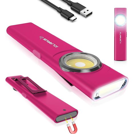 Lampada da lavoro COB ricaricabile tramite USB C, mini torcia EDC piatta da 600 lumen con base magnetica e clip a fibbia, adatta per manutenzione, campeggio, escursionismo, emergenza [classe energetic (1/5)