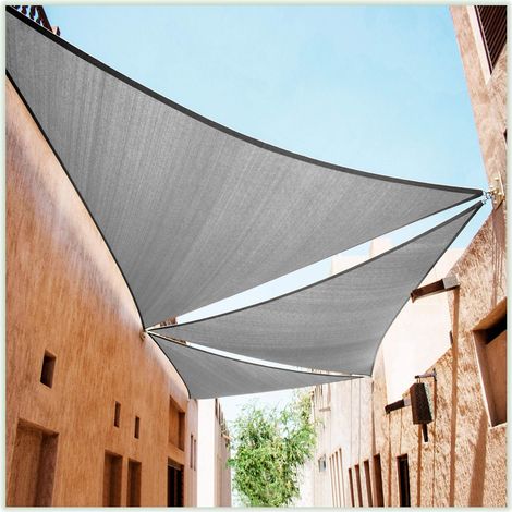 Voile d'ombrage Triangulaire Gris de 3,6 x 3,6 x 3,6 m - Résistant aux UV et de qualité Commerciale - Nous fabriquons des Tailles personnalisées (1/5)