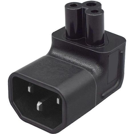 Adaptateur secteur PVC IEC320 C14 mâle vers C5 femelle, connexion coudée vers le bas (1/4)
