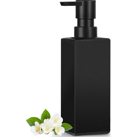 Distributeur de savon noir - 350 ml - Distributeur de savon à main moderne - En verre - Pour salle de bain - Avec pompe en plastique - Pour cuisine (1/5)
