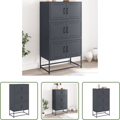 Rangement -  Buffet anthracite 68,5x38,5x123,5 cm acier (1/5)