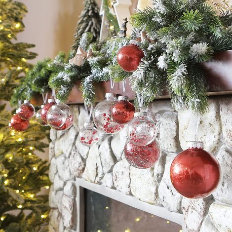 60mm/2.36" Color Painted And Sparkle Christmas Tree Ornaments And Hanging Baubles Set - 30pcs Red (1/5)