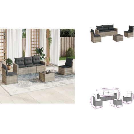 6-tlg. Garten-Sofagarnitur mit Kissen Hellgrau Poly Rattan - Gartenmöbel - Sofagarnitur - Rattan Möbel - Outdoor Sofa - Lounge Set (1/3)