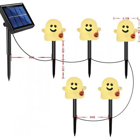 Piquets lumineux LED d'Halloween lot de 5 citrouilles fantômes tige noire, lampe décorative extérieure IP65, tension 1,2V. DT-38 (1/5)