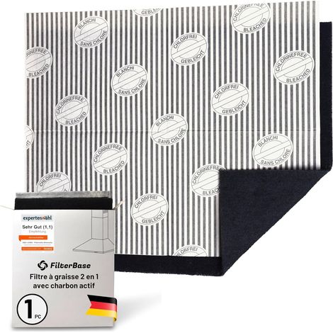 1 Filtre à charbon actif, Tapis découpable 57x47 cm, Filtre à graisse plat, Pour hotte jusqu'à 60 cm (1/5)