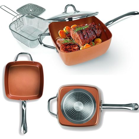 Trade Shop - PENTOLA QUADRATA 4 IN 1 CASSERUOLA DA FORNO UND FRIGGITRIZ IN VETRO - (1/5)