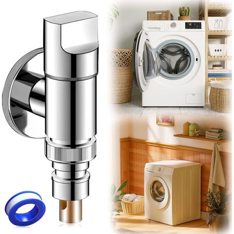 Grifo para lavadora - Grifo autoperforante de 1/2", válvula de 1/2" y unidad de grifo - Acero inoxidable con válvula de cierre automático para conexión a manguera de lavadora
