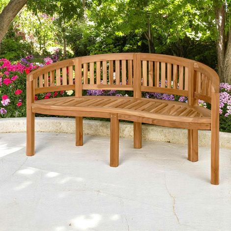 Banc de jardin arrondi en bois de teck 150 cm MENDOZA (1/5)