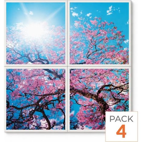 Panneau LED Imprimé Fleurs de Cerisier 60x60 40W CCT - Pack de 4 - 3000K/4000K/6500K - SILAMP