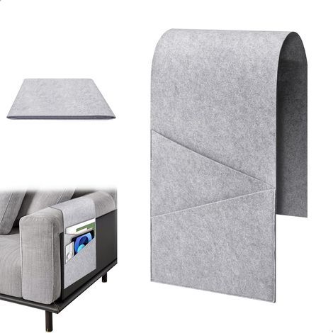 Plateau Accoudoir Canapé Deux étages,Rangement Suspendu Gris Clair,Chevet Suspendu Tissu en Feutre, Chevet Suspendu pour Divers Objets tels que Casques Audio, Téléphones Portables (1/5)