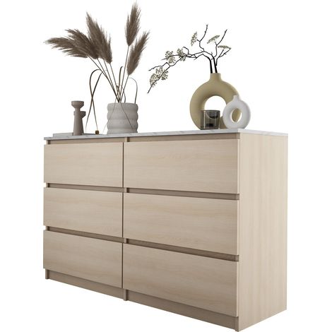 Cassettiera : 6 cassetti, Rovere Linberg / Marmo Bianco, 120 x 79 x 39 cm (1/5)