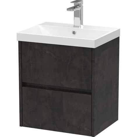 Nuie Havana Matt Metallic Slate 500mm Wall Hung 2 Drawer Vanity Unit and Thin Edge Ceramic Basin - HAV2602D