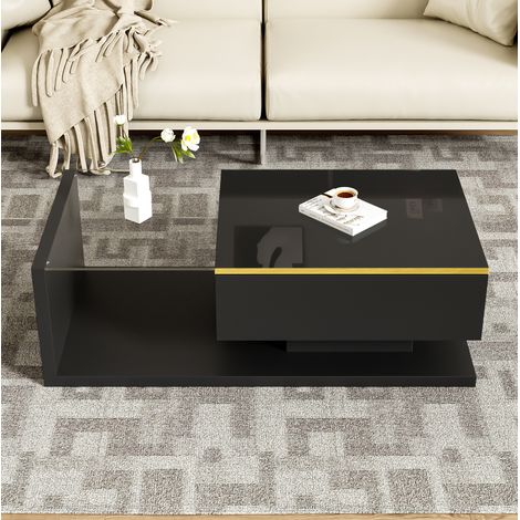 tavolo soggiorno 100 cm vetro LED nero lucido moderno OKMYHOME (1/5)