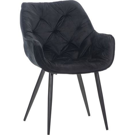 Tocador Silla Salón Oficina Acolchada Cómoda y Moderna Terciopelo Negro capitoné FAL10525
