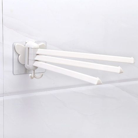 Porte-serviettes rotatif à 180 °, porte-serviettes avec crochets, montage mural, 3 bras, crochet de tour autocollant pour salle de bain, cuisine (1/5)