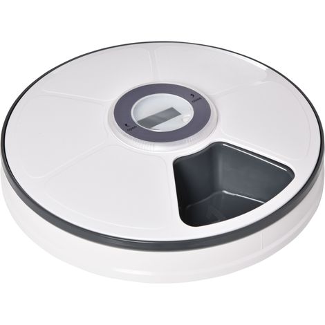 Pawhut – Distributeur automatique de croquettes pour chien – 6 compartiments amovibles – Écran LED – Fonction musicale intégrée – ABS gris blanc (1/5)