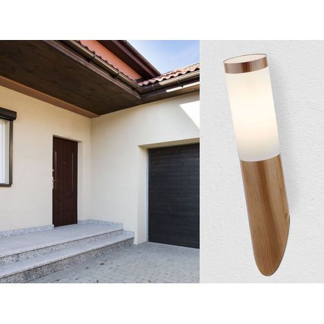 LED Außenwandleuchte aus Edelstahl in Holzoptik, Höhe 39cm (1/5)