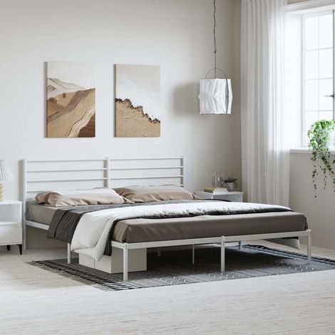 Estructura cama sin colchón con cabecero metal blanco 193x203cm (1/5)