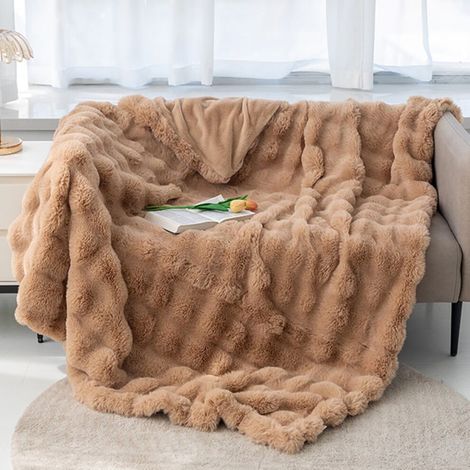 Kunstkaninchenfelldecke 50x60 Zoll - Wendbare, weiche, 3 Pfund schwere, schwarze, superwarme und flauschige Decke, geeignet für Sofas, Betten und Wohnzimmer.