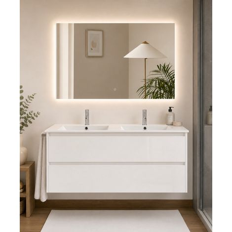 Meuble de salle de bain avec vasque ORIGENBATH IBIZA sans miroir 120x45 cm double vasque blanc