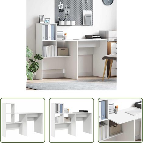 vidaXL Schreibtisch Weiß - Schreibtisch mit Regal Weiß 131,5 x 50 x 106,5 cm Holzwerkstoff (1/5)