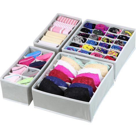 Organisateur de Sous-Vêtements - Séparateur de Tiroir en Tissu Non Tissé Anti-Moisissure - Lot de 4 Bacs (1/3)