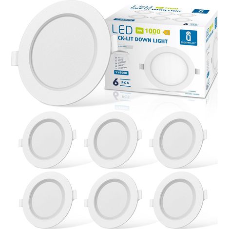 Lot de 6 Spot Led Encastrable Dimmable, 9W 6000K Blanc Naturel, IP65 Plafonnier Led Salle de Bain, Spot Led Extra Plat 35mm, Trou Φ130-135mm, AC 230V Éclairage de Plafond Pour le Salo (1/5)