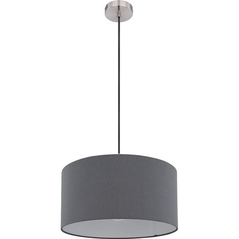 Suspension plafonnier salle à manger suspension textile abat-jour rond anthracite, tissu métal, 1x E27, PxH 40x140 cm, salon (1/5)