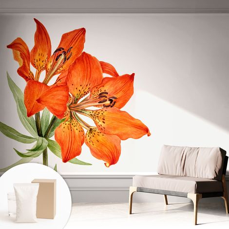 Papier peint intissé décoratif avec colle pour salon chambre et bureau Installation rapide Lys orange 312x219 cm (1/5)