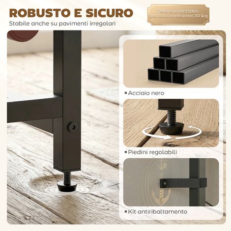 Bar roulant marron rustique avec tiroir, porte-verres, meuble à roulettes pour apéritif (1/5)