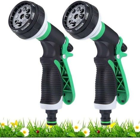 2Pcs Pistolet d'arrosage, Pistolet Arrosoir, 8 Modes d'arrosage Multifonctionnel Pulvérisateur de Jardin, Comfort Plastique Pistolet, Lave-Auto idéal, Arrosage pelouse et Jardin (1/4)
