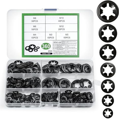 Metal Washers, Internal Star Tooth Lock Washers, Black Internal Washers, M3 M4 M5 M6 M8 M10 M12, Internal Tooth Elastic Retainer Rings (1/5)