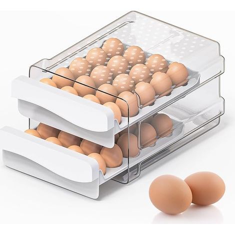 Boîte à œufs en Plastique,Tiroir à œufs Pour Réfrigérateur,40 Œufs Boite a Oeuf Frigo, Boîte de Rangement D'œufs à Tiroir Transparent Empilable, Pour la Conservation des Oeufs (1/5)