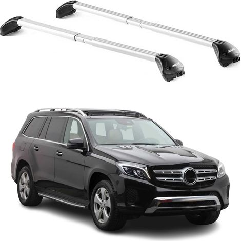 OMAC Barres de toit transversales certifiées TÜV pour Mercedes Classe GL GLS X166 2013-2019 – Verrouillables (4 antivols) – Charge max 100 kg – Sangle inox + protection caoutchouc Argent (1/4)
