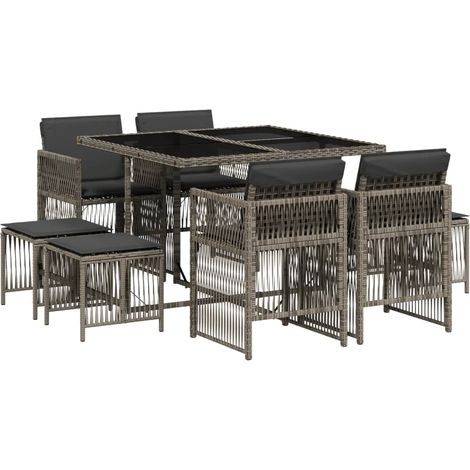 Ensemble à manger de jardin 9 pcs,Salon de jardin coussins gris résine tressée CFW95208 (1/5)