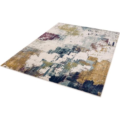Nova Modern Rug Abstract NV22 Mustard Multi Rug for Living Room Dining Room Bedroom Art Paint Design Multi Colours Rug in Large 160x230 cm (5'3"x7'7") (1/4)