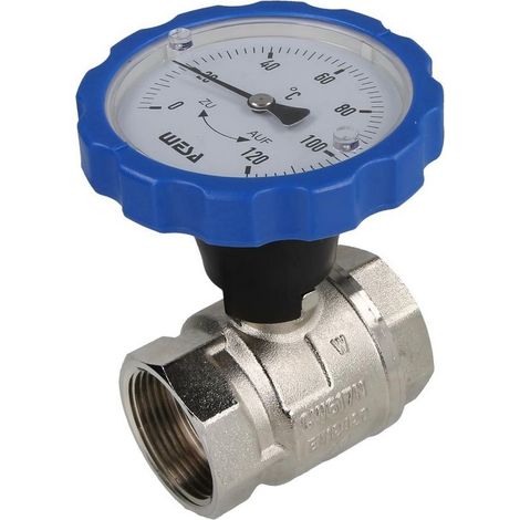 WESA-ISO-Therm robinet à bille bleu 1 1/4" FF poignée thermomètre