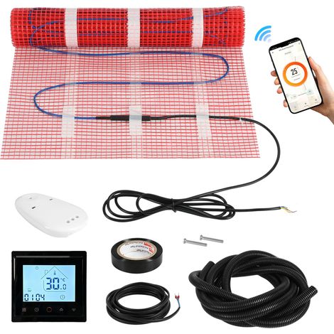 Jiubiaz Calefacción Eléctrica por Suelo Radiante 150 W/m², Malla Calefactora 4 m² con Termostato WiFi, Kit para Baldosas (1/5)
