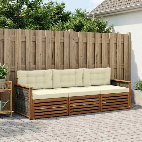 vidaXL Set di divani da esterno con cuscino 3 pcs Naturale e (1/4)