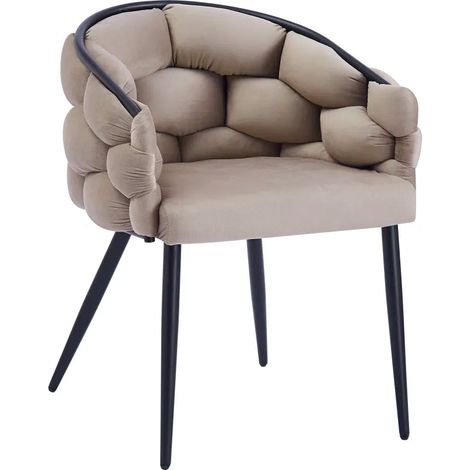 Lot 2 Chaises Salle à Manger Ballon Velours Taupe Pieds Métal Noir 65x68x78cm (1/5)