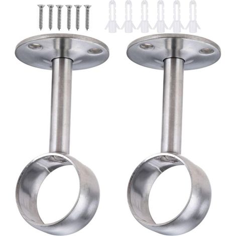 32mm Supports de tringles à rideaux, Support de Bride de Douille en acier inoxydable, Accrocher le tige de penderie robuste avec vis, pour salle de bain, cuisine, armoire (1/5)