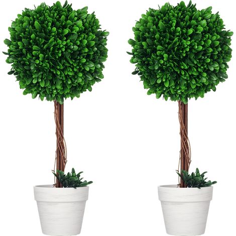 Set 2 Piante Finte Alberi di Bosso da Interno ed Esterno con Vaso, Ø28x60cm