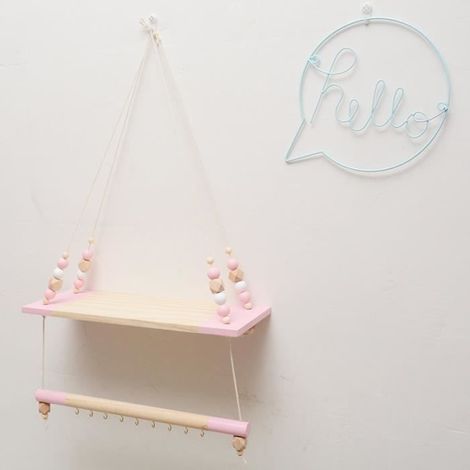 Étagère murale suspendue - TEMPSA - Rose - Bois - 40cm x 15cm x 65cm (1/4)