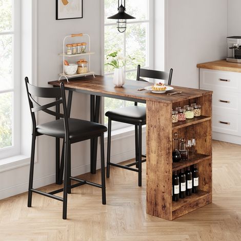 Lot de 3 tables de bar pliables avec 2 tabourets de bar et 3 étagères latérales - Table de bar avec tabourets de bar - Table de cuisine industrielle pour salle à manger, cuisine, salon - Vintage (1/5)